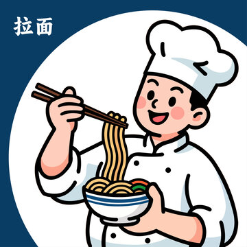 卡通拉面館人物插畫