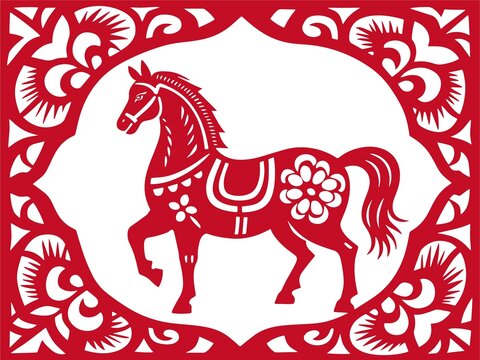 傳統(tǒng)剪紙風(fēng)精美駿馬圖案