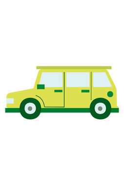 黃綠配色卡通風格旅行車