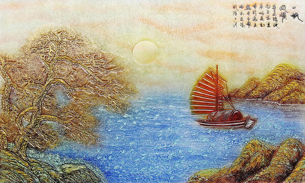 一帆風(fēng)順山水裝飾畫背景墻