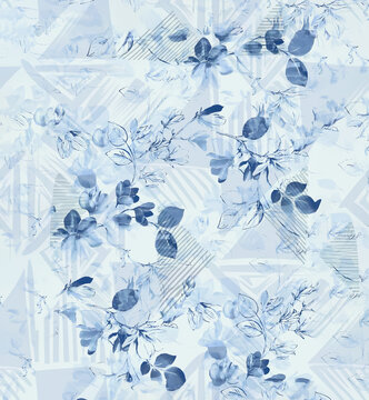 水彩花幾何線條數(shù)碼印花