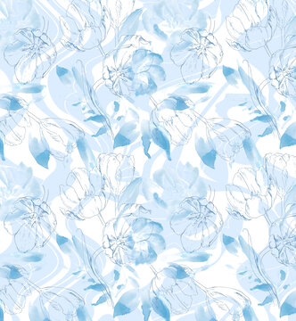 數(shù)碼印花水彩花朵