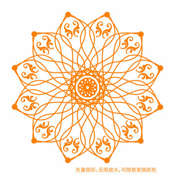 橙色精美對(duì)稱(chēng)矢量花紋圖案