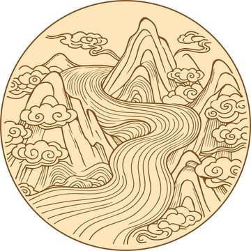 山水包裝插畫