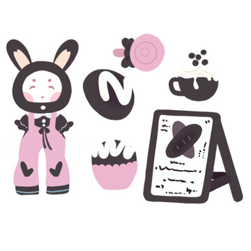 可愛兔子與甜品插畫素材