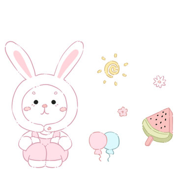 可愛小兔與夏日元素插畫