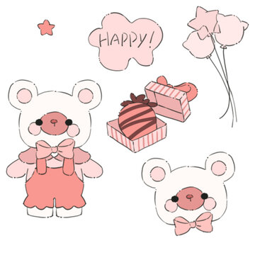 可愛小熊與節(jié)日元素插畫