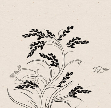 中式簡約風(fēng)稻穗花卉圖案