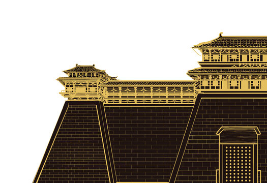中式古典城樓建筑圖案