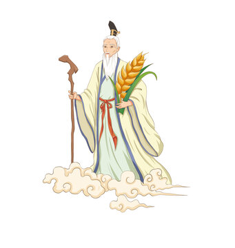 古代仙翁持麥穗祥云而立