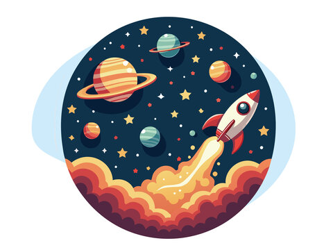 火箭升空的夢幻宇宙圖景
