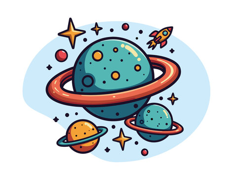 卡通風(fēng)格的夢幻太空星球圖景