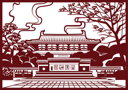 張家港黃泗浦公園中式古建筑剪紙風圖案