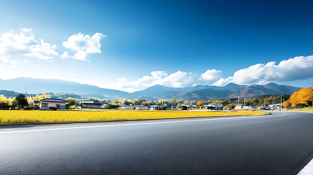 秋日田園小村公路風(fēng)景