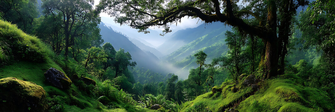 云霧繚繞的山谷美景