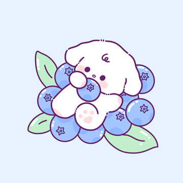 萌趣小狗與藍莓可愛插畫