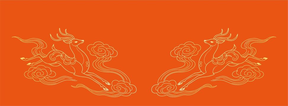中式瑞鹿祥云吉祥圖案