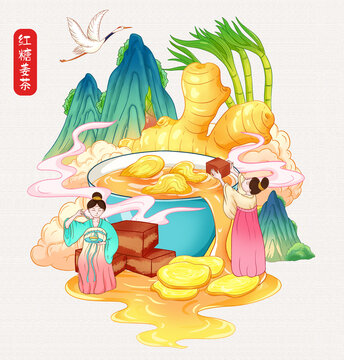 紅糖姜茶插畫包裝