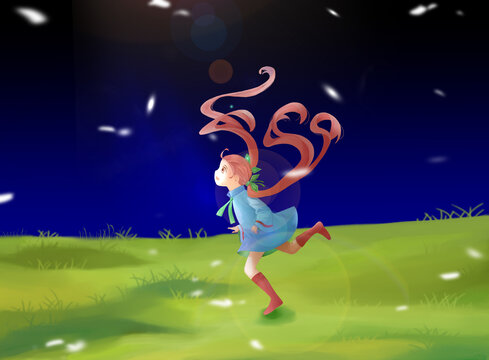 夜色中奔跑的長(zhǎng)發(fā)少女