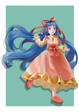 藍(lán)發(fā)飄逸的甜美動(dòng)漫少女