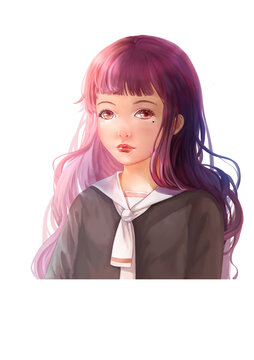 紫發(fā)少女的清新動(dòng)漫形象