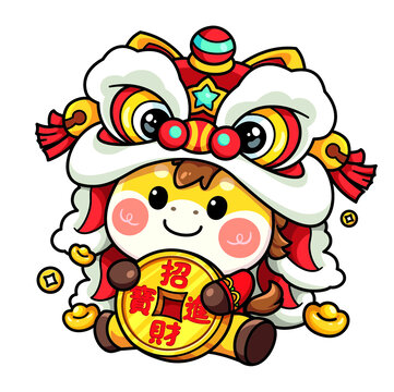 馬年Q版可愛(ài)小馬之頭戴醒獅獅頭馬上有錢(qián)