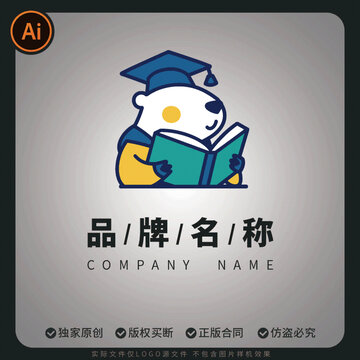 北極熊讀書(shū)卡通品牌標(biāo)志LOGO