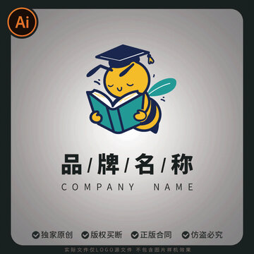 小蜜蜂讀書卡通矢量LOGO標(biāo)志