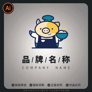 卡通豬抱著碗品牌標(biāo)牌標(biāo)志LOGO圖片盲盒
