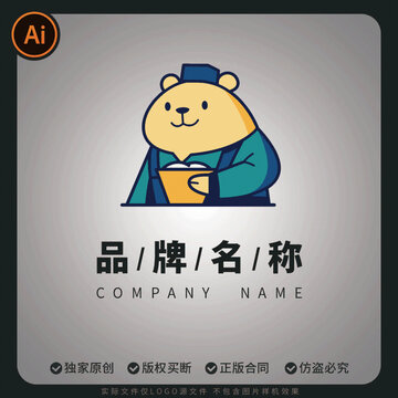 卡皮巴拉拿著爆米花卡通標(biāo)志LOGO設(shè)計(jì)