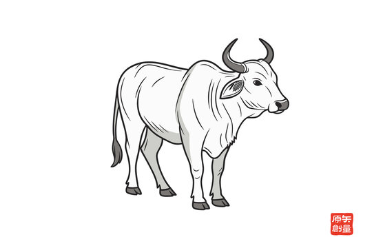 手繪簡(jiǎn)筆站立牛圖案