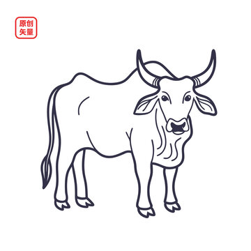 簡約線條風站立公牛圖案