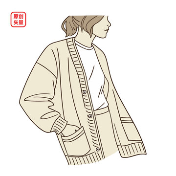 簡(jiǎn)約風(fēng)女士開(kāi)衫穿搭插畫(huà)