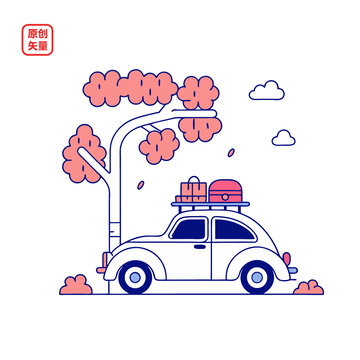 樹下小車與旅行行李