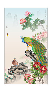 奇石雙雀圖