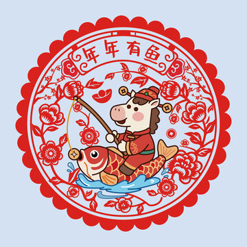年年有余窗貼