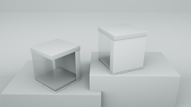 簡約白色立體方形展示模型