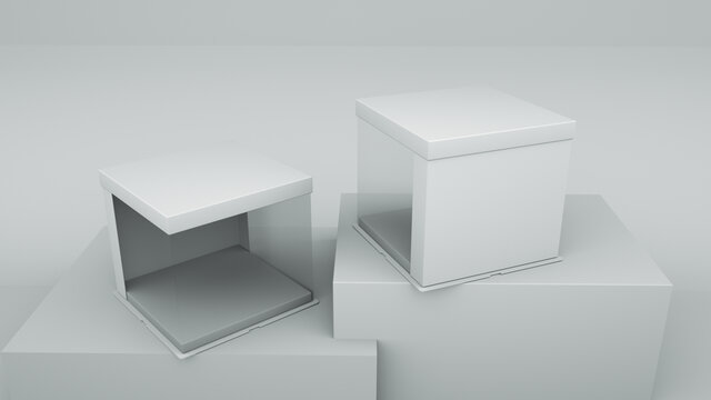 簡約白色立體展示盒模型
