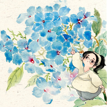 繡球花可愛女孩小胖妹IP
