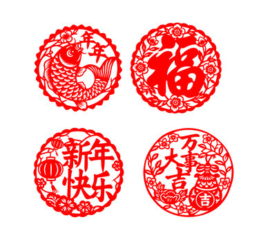 喜慶新年剪紙裝飾圖案