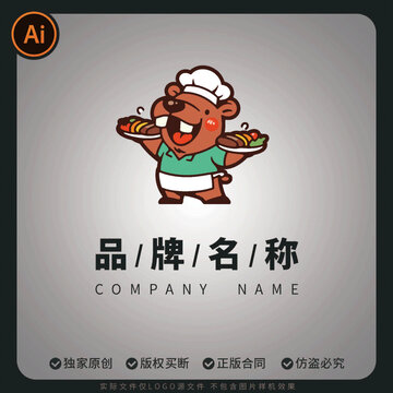 卡通廚師小熊LOGO餐飲美食標志