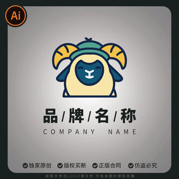 可愛(ài)卡通羊品牌LOGO標(biāo)志矢量設(shè)計(jì)