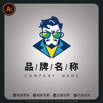 時尚個性男士大叔LOGO西裝戴墨鏡矢量