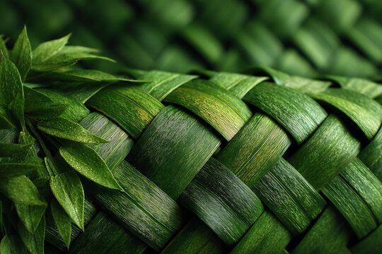 綠色棕櫚葉編織紋理特寫