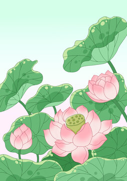 夏季清新荷花國風(fēng)國潮包裝插畫素材