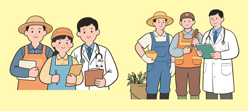醫(yī)生工人農(nóng)民教師矢量手繪