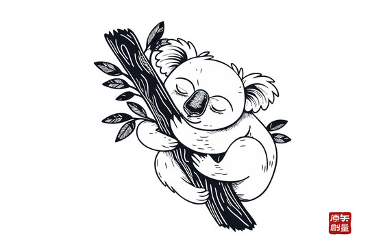 卡通考拉抱樹(shù)枝可愛(ài)形象