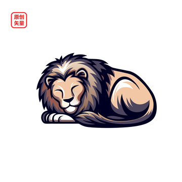 卡通風格沉睡的雄獅形象