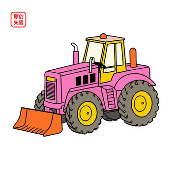 粉色卡通推土機(jī)矢量圖