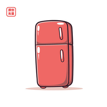 紅色卡通雙門冰箱插畫